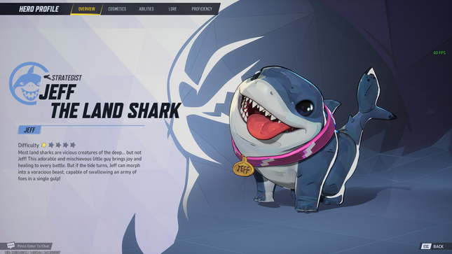 The character select screen will display Jeff the Land Shark.